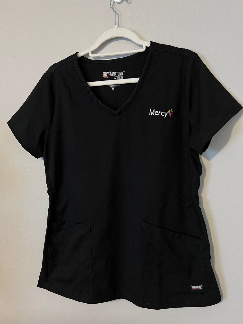 Grey's Anatomy Professional Wear By Barco Black V-Neck Mercy Logo Scrub Top M